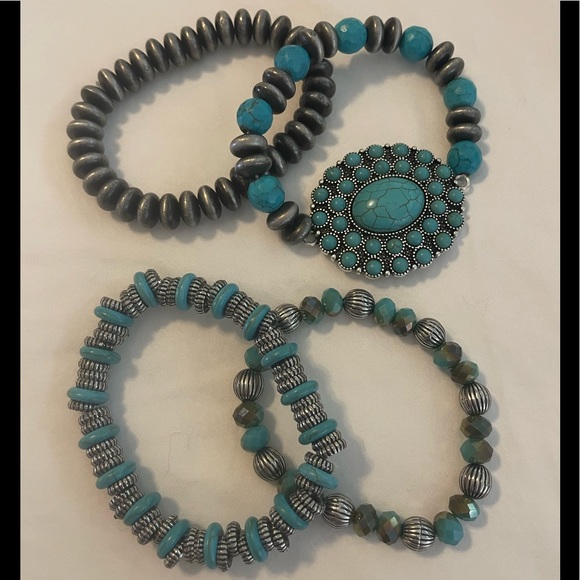 Turquoise Concha Bracelet, 4 Piece Set. - Picture 4 of 8